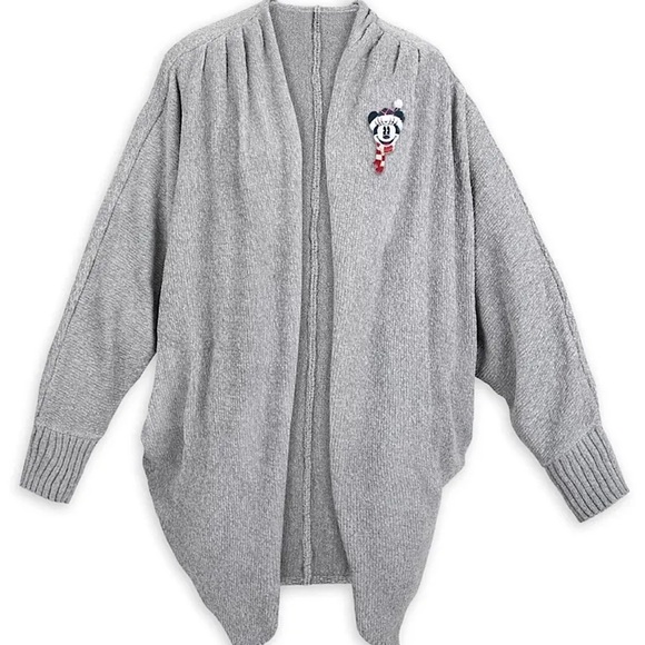 NWT Disney Minnie Mouse Christmas Holiday Metallic Knit Gray Cardigan Sweater XL - Picture 1 of 11